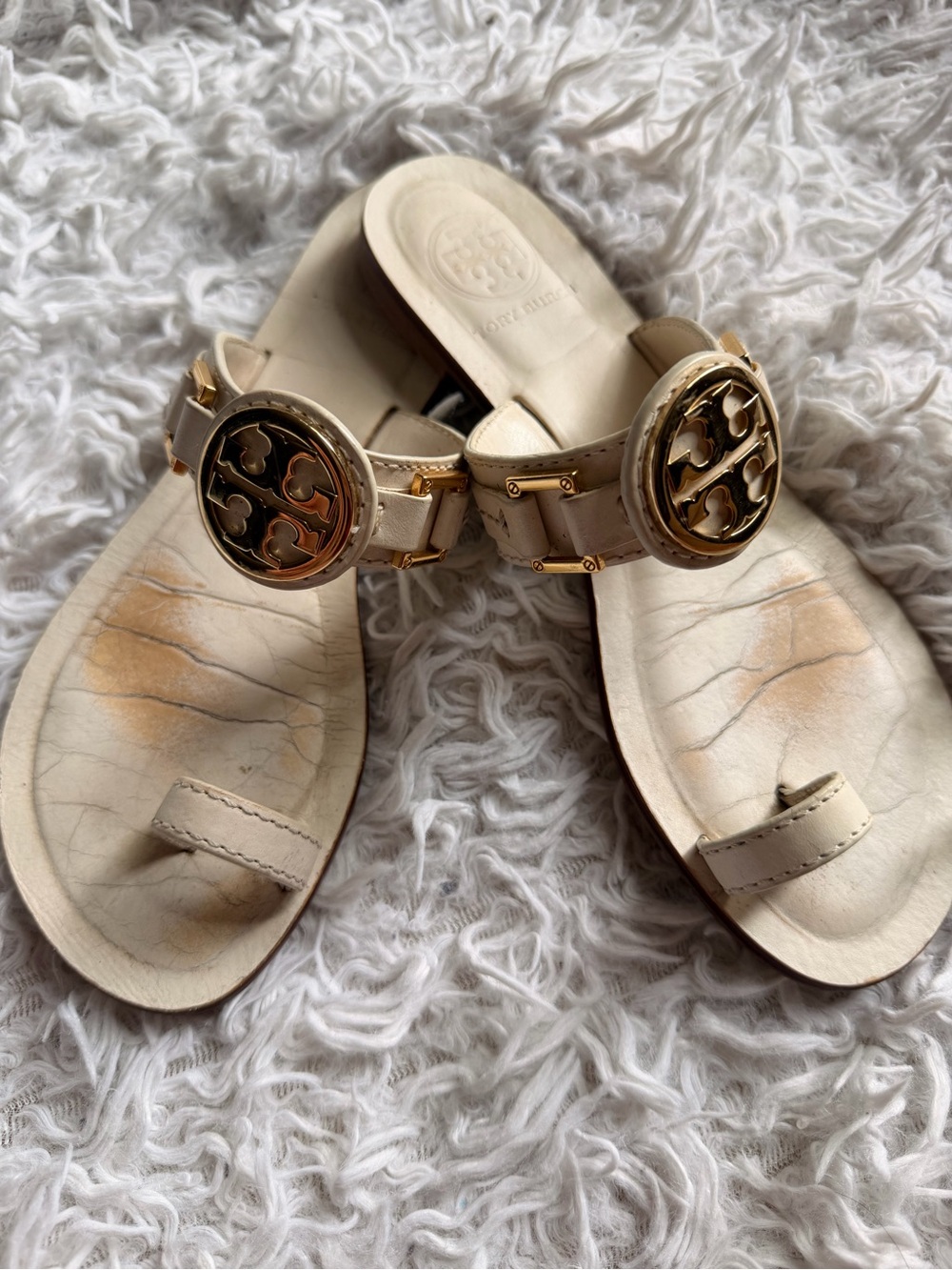 Tory Burch Leather Miller Thong Sandals with Gold Logo